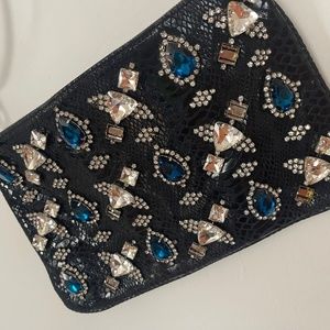 Black leather clutch/crossbody with beautiful crystals